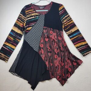 The Pyramid Collection Womens Large Patchwork Paisley Tunic Handkerchief Hem Top